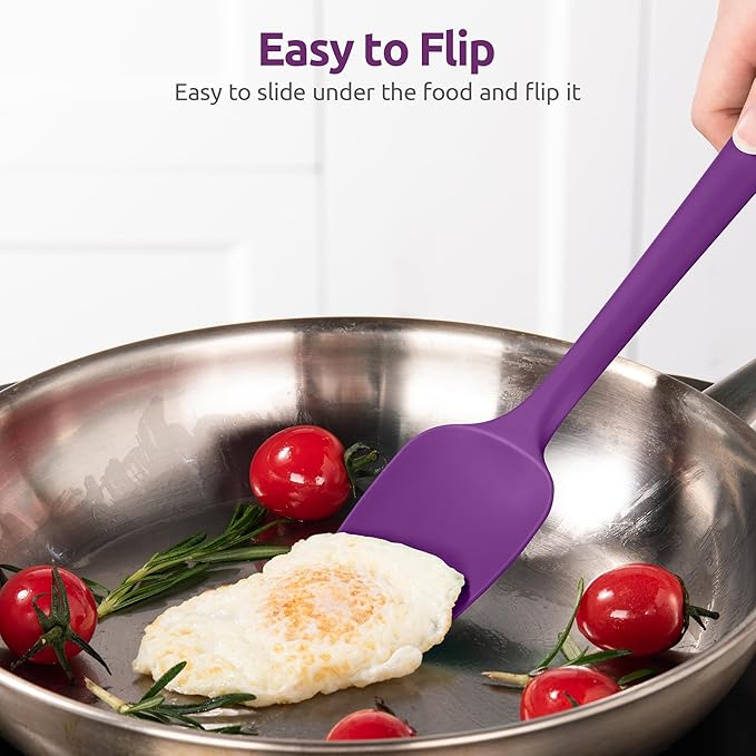 600ºF Heat Resistant Silicone Spoons: U-Taste Flexible Baking Spoon Spatula & Cooking Scoop Spoonula, Seamless Soft Kitchen Utensils for Serving, Scraping, Scooping in Non-Stick Cookware (Purple)