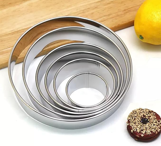 6 Pcs Round Cookie Cutters Set - 2,3,3.5,4,5,6 Inch Stainless Steel Biscuit & Pastry Cutters for Baking, Donut, Sandwich Making - Dishwasher Safe & Rust-Proof