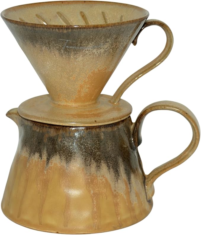 Ceramic Pour Over Coffee Set, Slow Brewing Accessories for Home & Travel (Golden Rock)