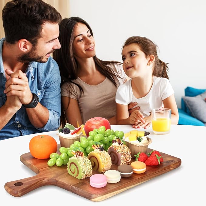 Large Acacia Wood Cutting Board with Handle Wooden Charcuterie Board Kitchen Chopping Block for Meat Cheese Vegetable Bread Fruit Serving Boards Wood Butcher Block Carving Board, 17" X 13"