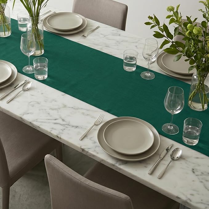 Solino Home Linen Rainforest Green Table Runner 108 Inches Long - 100% Pure Linen 14 x 108 Inch Table Runner for Dining - Fete