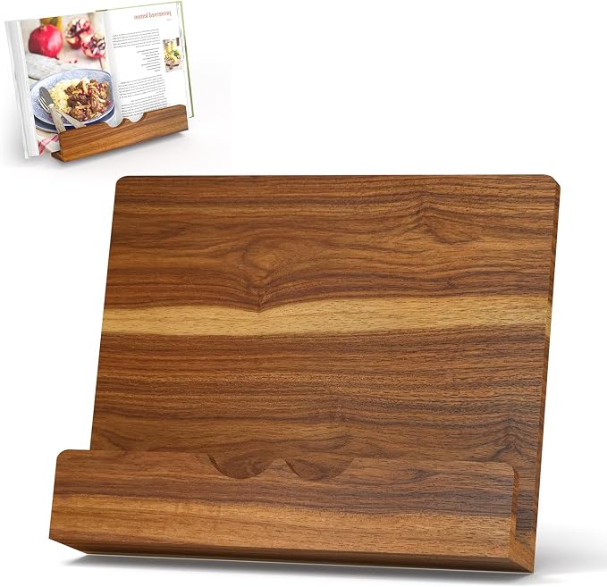 Acacia Wood Cookbook Stand Sturdy Recipe Book Holder for Kitchen Counter, Solid Wood Cook Book Stand for Thick Cookbooks, iPad & Tablets