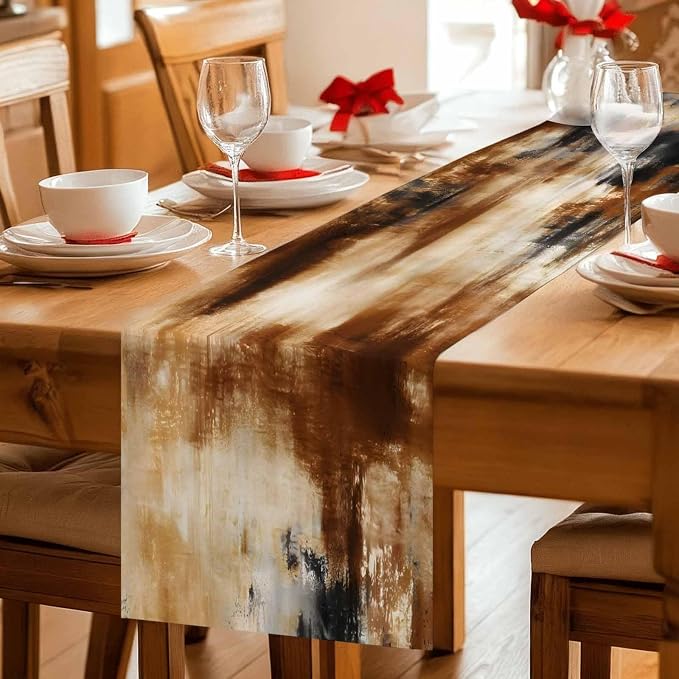 Black Brown Gradient Table Runners 90 Inches Long, Cotton Linen Fabric Table Runner Dresser Scarf, Retro Rustic Abstract Minimalist Art Tablerunner for Party/Kitchen/Dinner/Wedding Decor 13"x90"