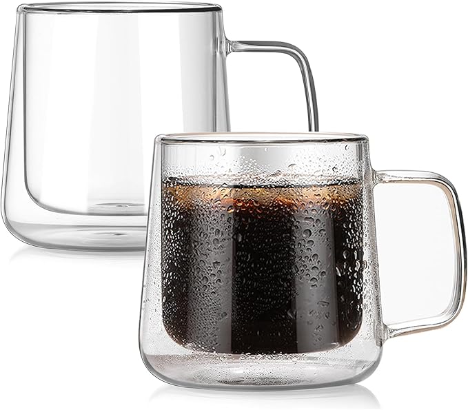 Extra Large Thicken Double Wall Glasses Coffee Mugs Tea Cups set of 2, 24OZ Insulated Clear Lemon Tea Beer Cups with Handle