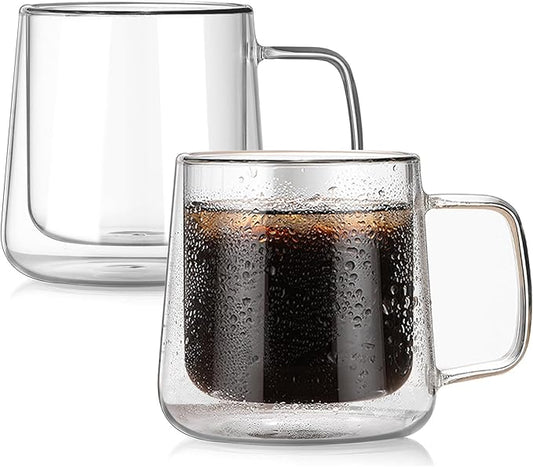 Extra Large Thicken Double Wall Glasses Coffee Mugs Tea Cups set of 2, 24OZ Insulated Clear Lemon Tea Beer Cups with Handle