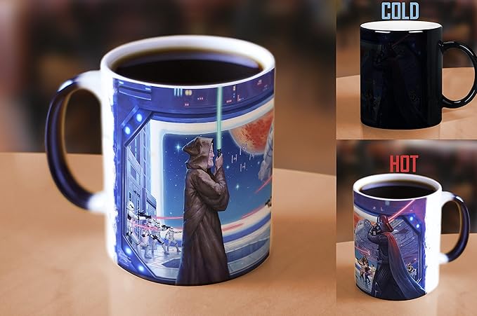 Morphing Mugs Star Wars – Obi Wan & Darth Vader – Obi Wan's Final Battle – Thomas Kinkade Studios - One 11 oz Color Changing Ceramic Mug – Image Revealed When HOT Liquid Is Added! MMUG1212