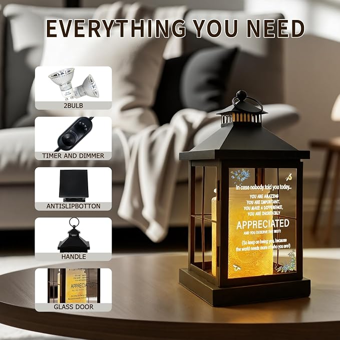 Candle Warmer Lamp with Timer,Lantern Warmer Compatible with 3 Wick Candles,Vintage Dimmable Lamp Candle Warmer Lantern with Glass Motivational Quote Desk Sign Decor Home Office Desk Decor