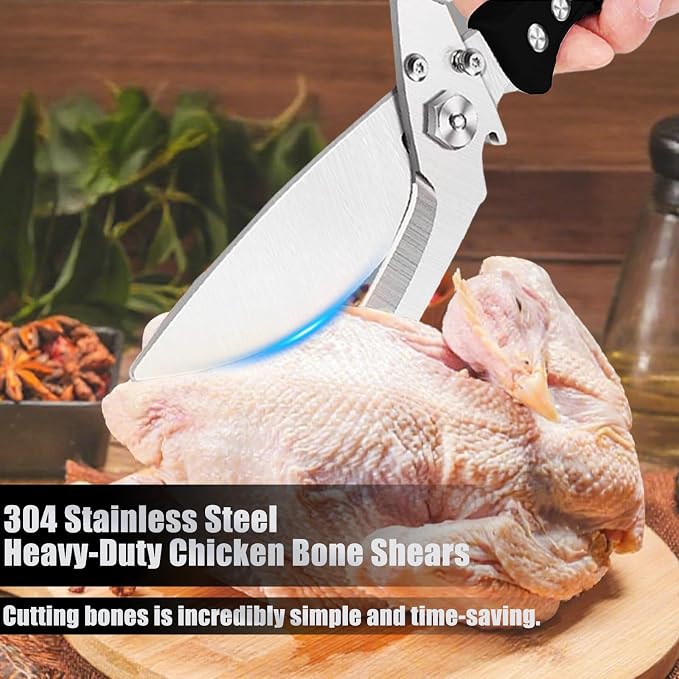 Professional Heavy Duty Kitchen Shears for Food – All in one Stainless Steel Chicken Shears Cut Bones, Meat, Fish Scales, Bottle Opener, Dishwasher Safe, Gift for Christmas Thanksgiving，Black Red