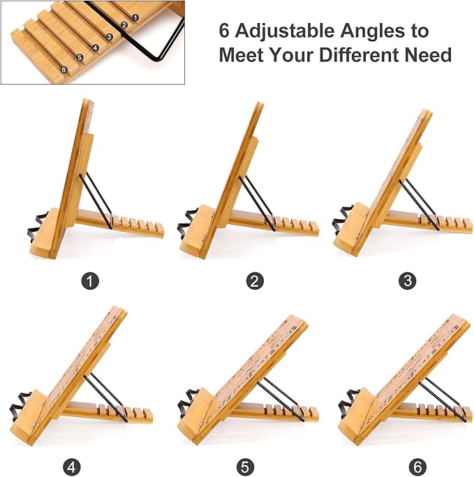 MEGREZ Book Stand for Reading (13.2 x 9.4 inch) Bamboo Cookbook Stand Holder for Kitchen, Adjustable Book Holder Stand for Tablet/Textbook Holder/Hollow Bookrest Stand, Butterflies