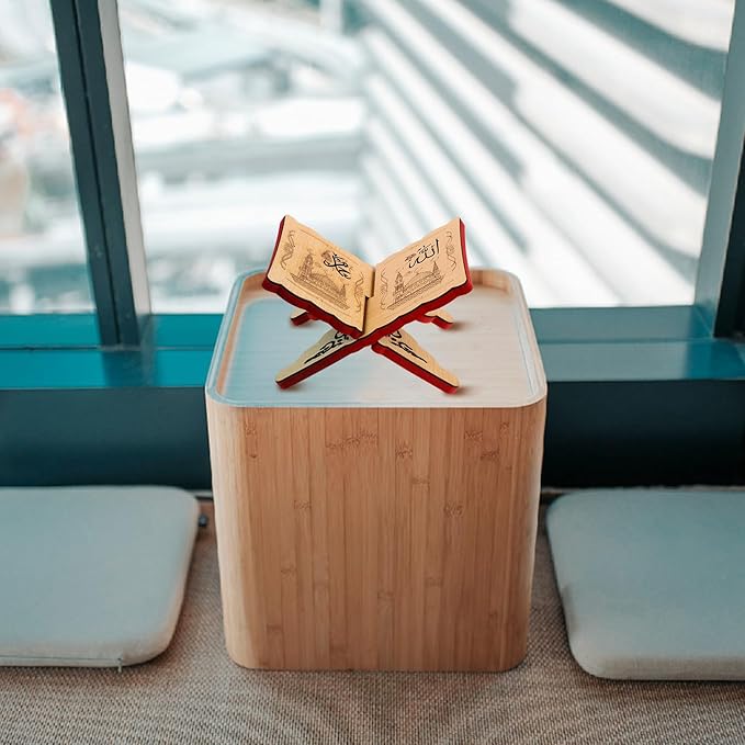PRETYZOOM Wooden Book Stand Bible Quran Prayer Book Holder Storage Display Rack Ramadan Reading Shelf for Cookbook Magazines Textbooks 7.87 X 5.31 Inches