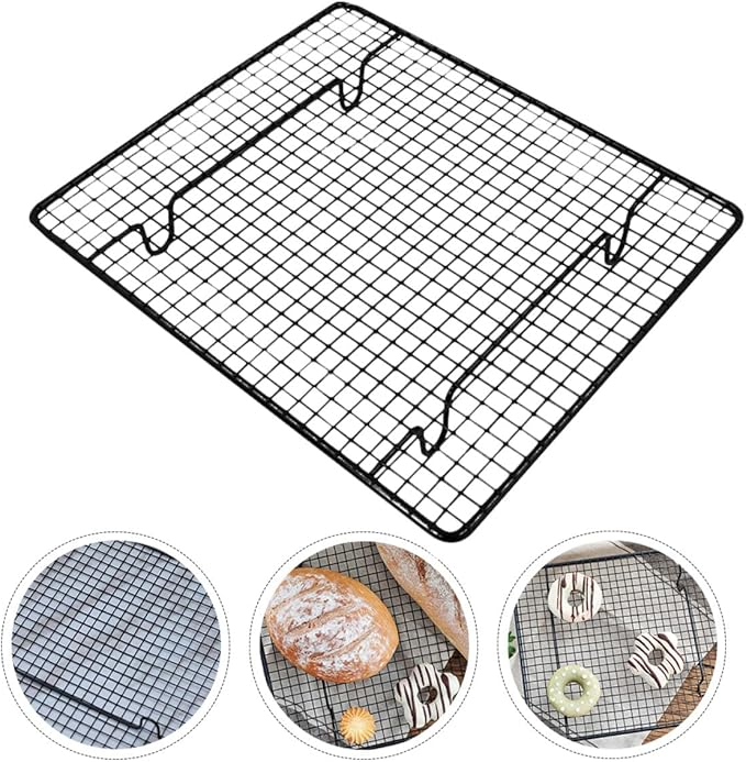 Beaupretty Nonstick Black Vertical Ribbed Cooling Rack Stainless Steel Baking Rack for Cookies Pastries Cake Cooling Kitchen Tool