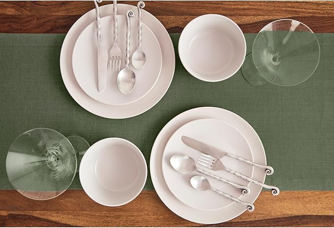 Solino Home Linen Desert Green Table Runner 36 Inches - 100% Pure Linen Small Table Runner 14 x 36 Inch Ideal for Dresser and Coffee Tables - Diana Medium Weight