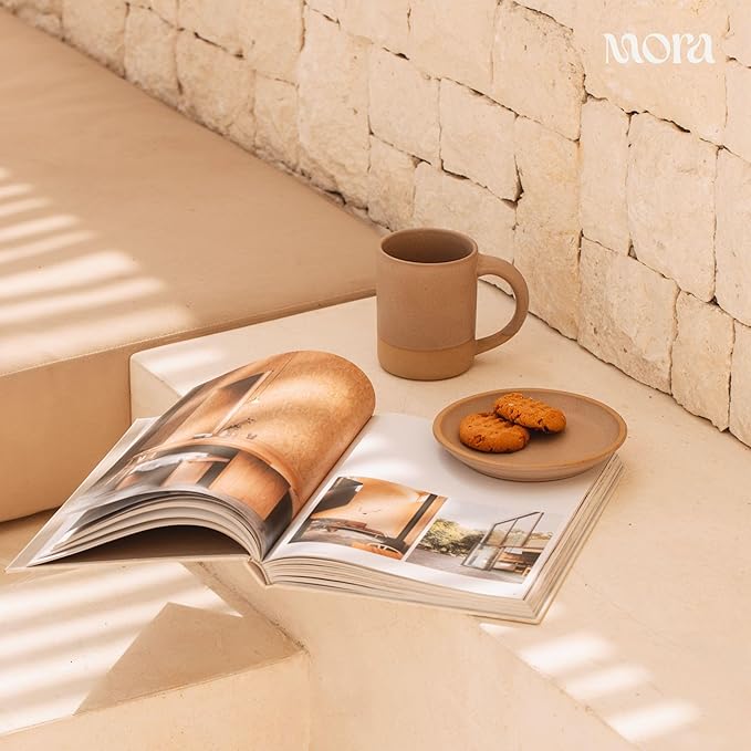 MORA Medium Mugs Set of 4, 16oz Ceramic Pottery Latte Mugs/Coffee Cups - Microwave and Dishwasher Safe - Mushroom