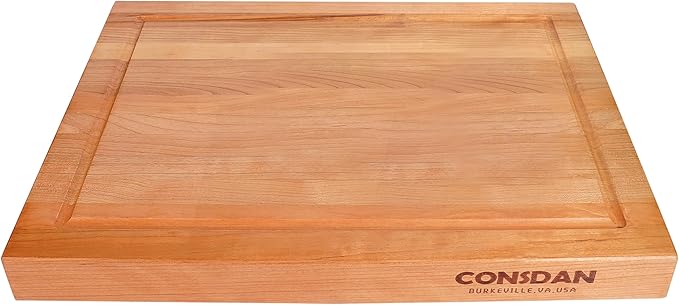 CONSDAN Solid Cherry Wood Cutting Board for Kitchen, USA Grown Hardwood, 16 x 12, with Invisible Inner Handle, Prefinished with Food-Grade Oil, Suitable for Kitchen Edge Grain, 1-1/2" Thick