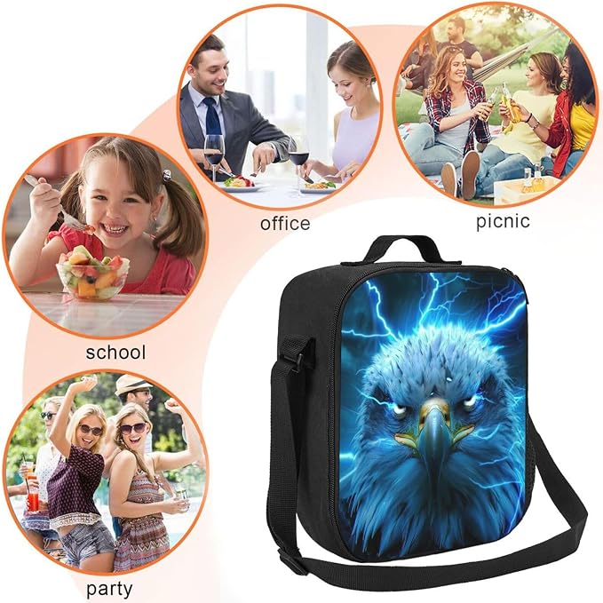 Insulated Lunch Bag, Reusable Portable Lunch Box With Shoulder Strap, Eagle Lunch Bag, Funny Cute Bento Lunchbox Cooler Thermal Meal Tote Kit