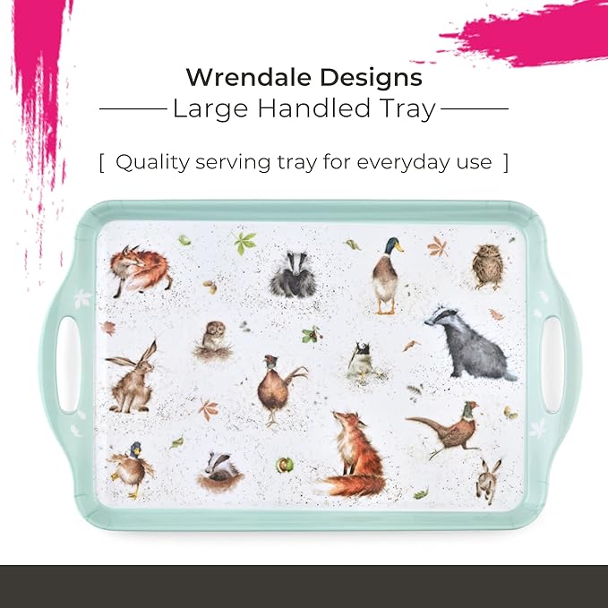 Pimpernel Wrendale Designs Collection Large Handled Tray | Serving Tray for Lunch, Coffee, or Breakfast | Made of Melamine for Indoor and Outdoor use | Measures 18.9" x 11.6" | Dishwasher Safe