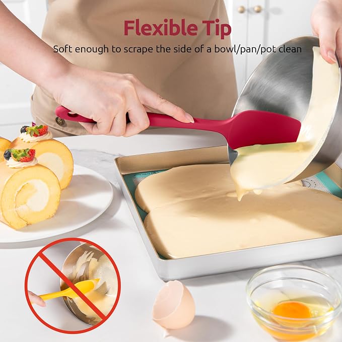 U-Taste Silicone Spatula Set with 600 Degrees Fahrenheit Heat Resistant (Red)