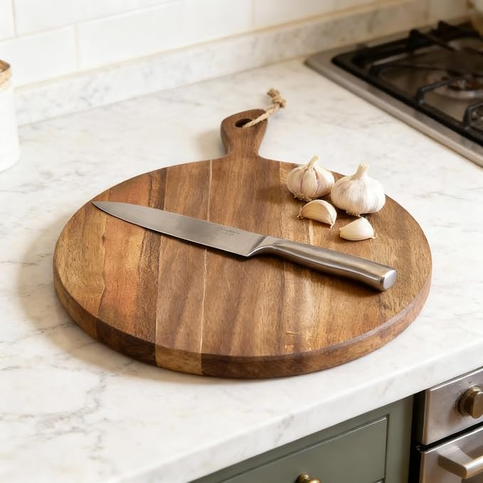 Acacia Wood Cutting Board for Kitchen with Rope on Handle, 16x12 Inch Round Wooden Cutting Boards for Kitchen/Charcuterie Board/Serving Board/Cheese, Bread, Vegetable & Fruits Serving/Pizza Board