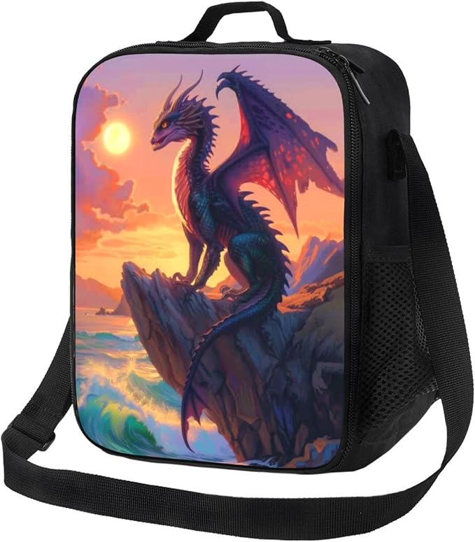 Insulated Lunch Bag, Reusable Portable Lunch Box With Shoulder Strap, Dragon Lunch Bag, Funny Cute Bento Lunchbox Cooler Thermal Meal Tote Kit