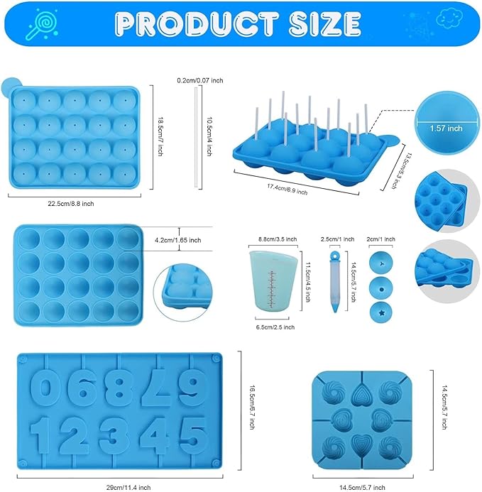 554PCS Cake Pop Maker Kit - Silicone Lollipop Molds Baking Supplies with 3 Tier Display Stand | Chocolate Candy Melting Pot | Bags and Twist Ties | Cakepop Sticks | Decorating Pen