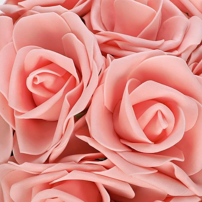 Hollyone Pink Roses Artificial Flowers in Vase Silk Fake Rose Bouquet Flowers Floral Arrangements with Glass Vase with Faux Water for Home Bathroom Office Table Centerpiece Shelf Decorations