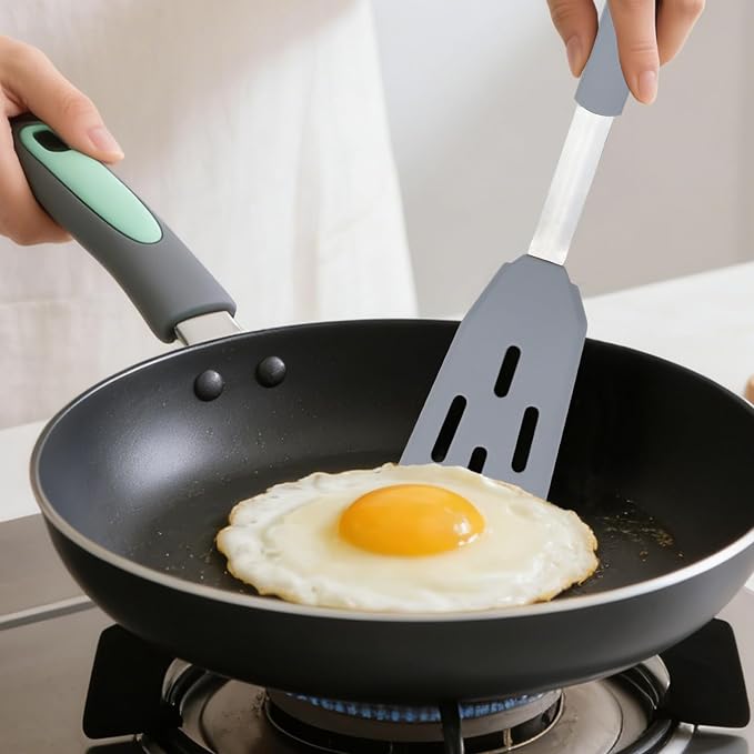 Tongjude 5 Pieces Silicone Spatula Set, Heat Resistant Non-Stick Kitchen Utensils, Silicone Turner Spatulas for Cooking, Frying & Pancake, Light Grey