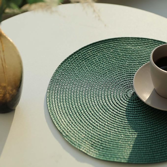 FunWheat Round Braided Placemats Set of 6 Place Mats for Dining Tables Woven Washable Non-Slip Table mats Small 13 inch(S Green, 6pcs)
