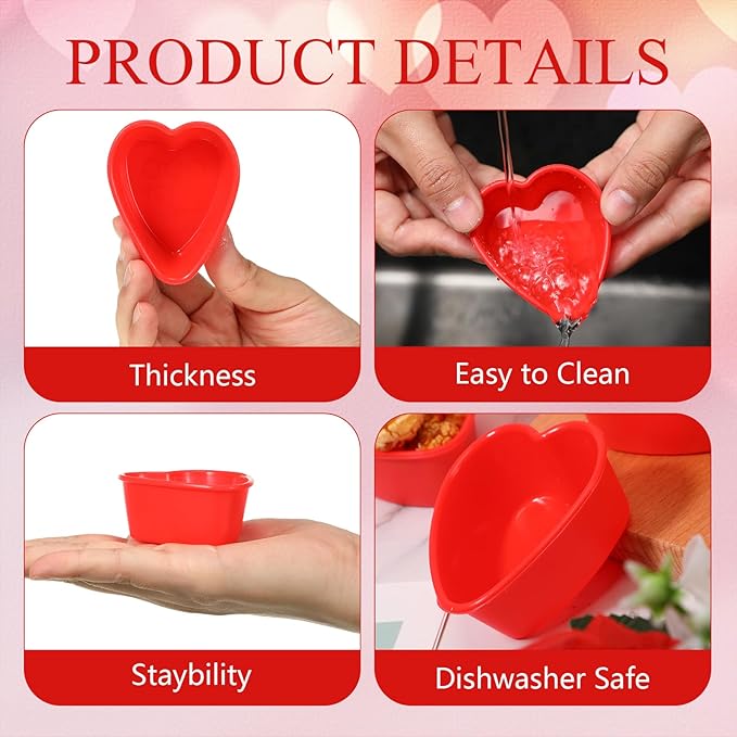 48 Pcs Heart Cake Pan Silicone Heart Cake Molds Baking Pan Nonstick Molds for Anniversary Birthday Snack Cupcake Baking (2.8 Inch)