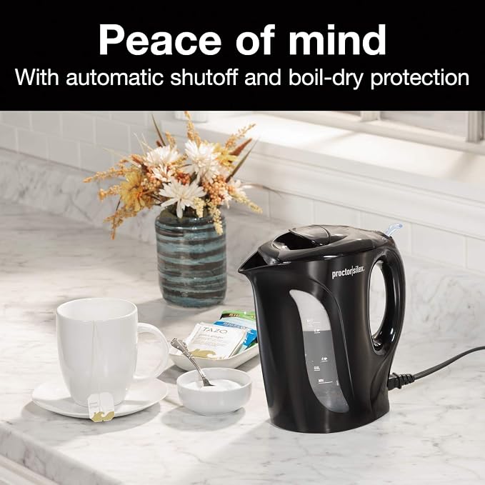Proctor Silex Electric Tea Kettle, Water Boiler & Heater Auto-Shutoff & Boil-Dry Protection, 1000 Watts for Fast Boiling, 1 Liter, Black (K2071PS) (Pack of 2)