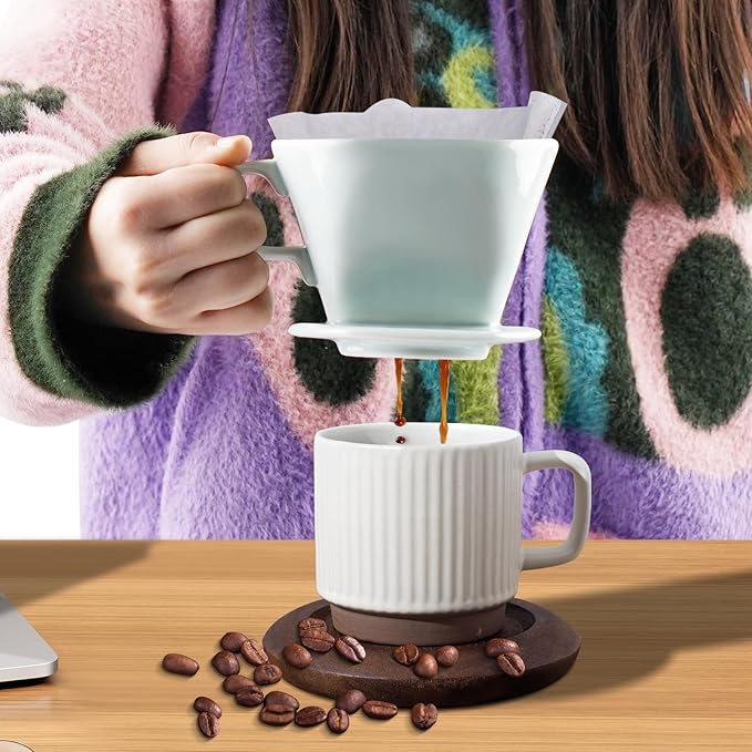 hailanbao Handmade Pour Over Ceramic Coffee Dripper - Authentic Brewing Experience for Camping, Office, and Home (Green)