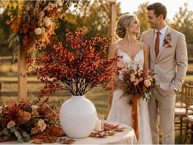 Mandy's Burnt Orange Artificial Baby’s Breath Flowers 15 Bundles Silk Gypsophila, 18.5 Inch European Style Modern Home Decor Centerpiece, Neutral Wedding Flower Arrangements