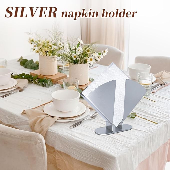 Silver Napkin Holder - Stainless Steel Napkin Holders for Tables - Modern Serviette Holder -Dining Table Napkin Holders for Kitchen Perfect for Outdoor Events