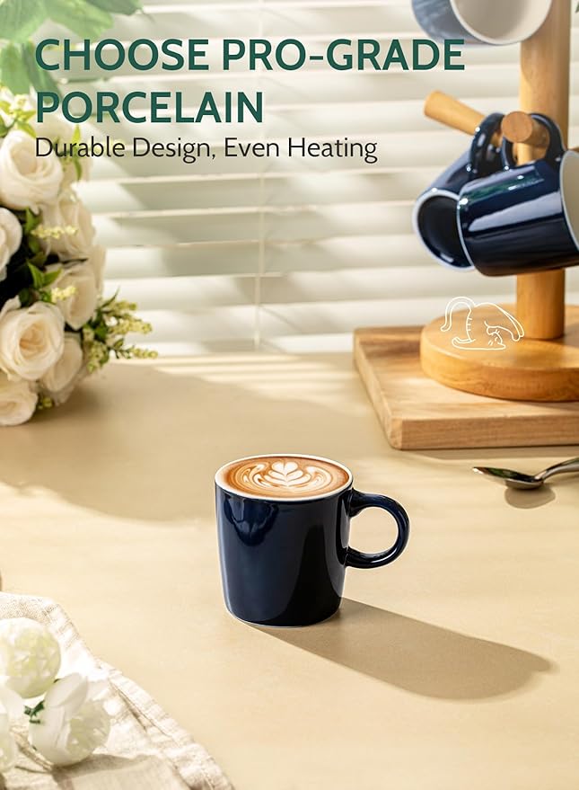 Sweese 3.5oz Porcelain Espresso Cups Set of 4, Mini Coffee Mugs Demitasse Cups - Navy