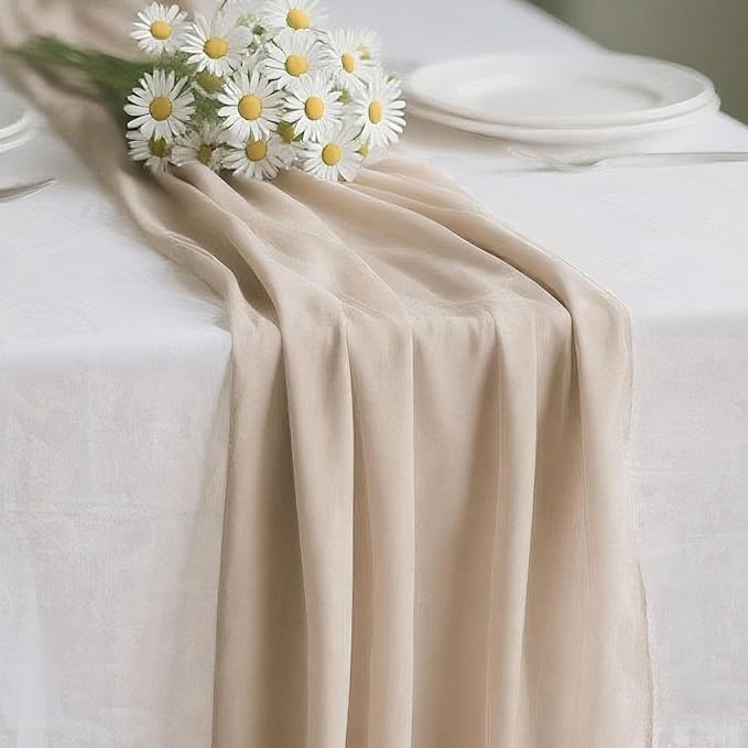 Sand Cheesecloth Table Runner 10ft Boho Gauze Sheer Table Runner for Bridal Wedding 35x120 Inches Rustic Cheese Cloth for Baby Shower Valentines Party Decorations