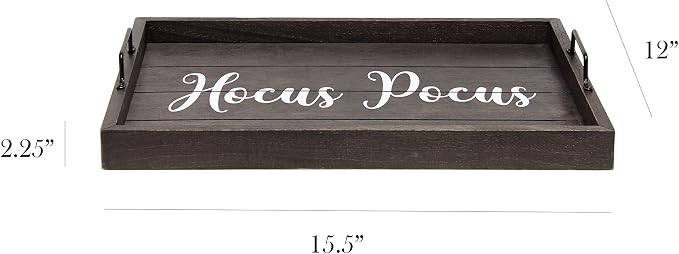 Elegant Designs HG2000-KHP Halloween Witch Decorative Wood Serving Tray w/Handles, 15.50" x 12", Black Wash Hocus Pocus