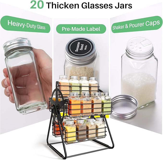 Rotating Spice Rack Organizer for Large Cabinets Kitchen Countertop with Thicken Spice Jars and Labels, Spinning Like Ferris-Wheel, Metal (M)