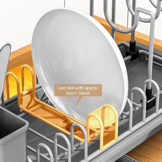 Compact Dish Drying Rack with Utensil Holder – Small Countertop Dish Drainer with 360° Rotating Drain Spout, Stainless Steel Dish Rack for Kitchen Sink, Space-Saving Design for Small Kitchen , Grey