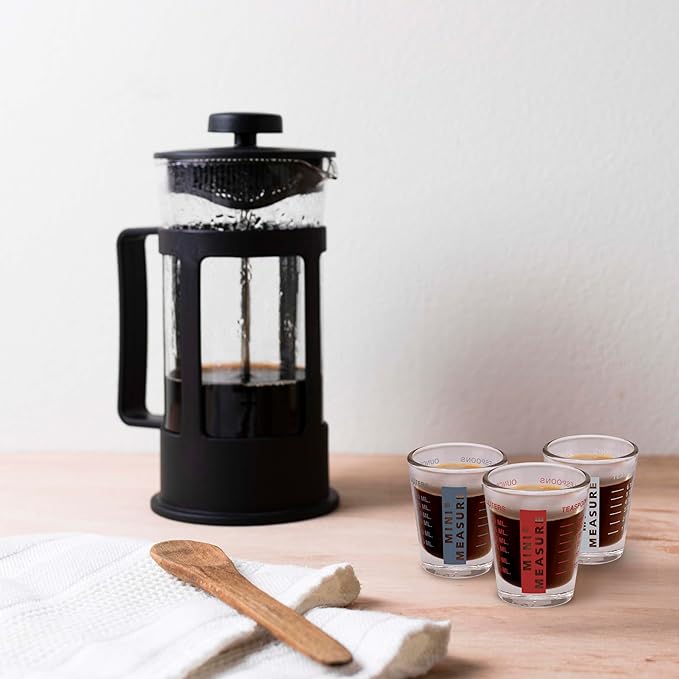 Kolder Mini Measure Multi-Purpose Shot Glass, Heavyweight Glass, Patriotic Red White And Blue, 3-Piece Set, For Liquid And Dry Ingredients And Precise Recipe Prep