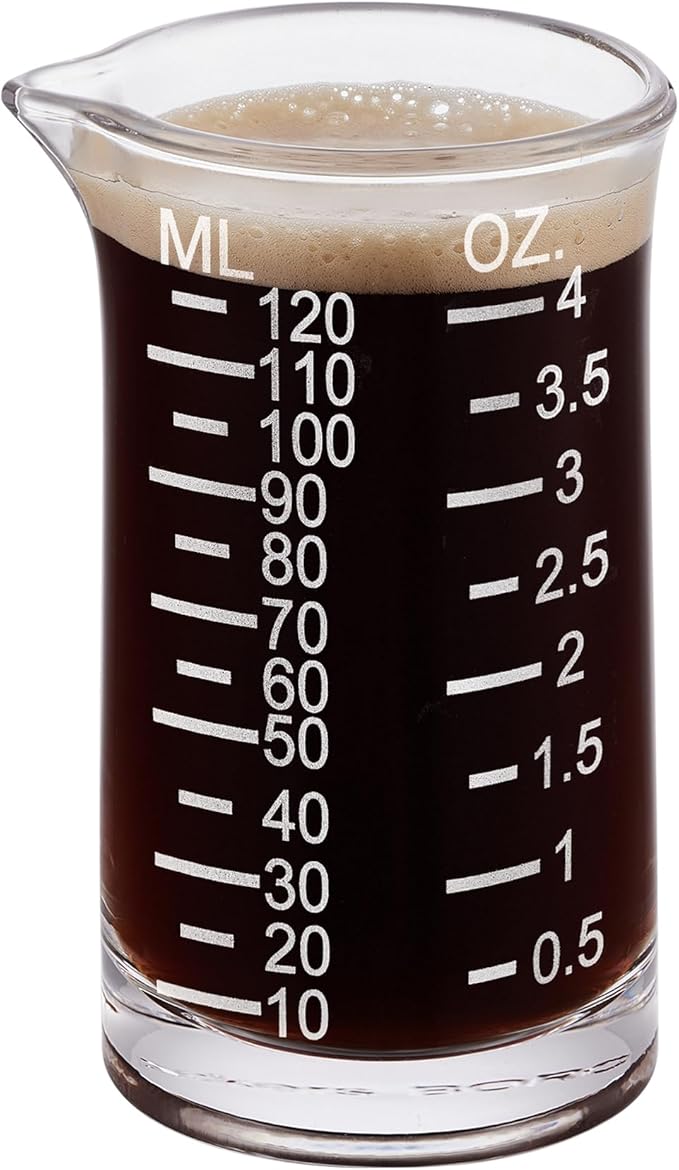 Ackers Shot Glass Etching Scale Measuring Cup 4 Ounce/120ML Liquid Heavy High Espresso Glass Cup,V-Shaped Spout