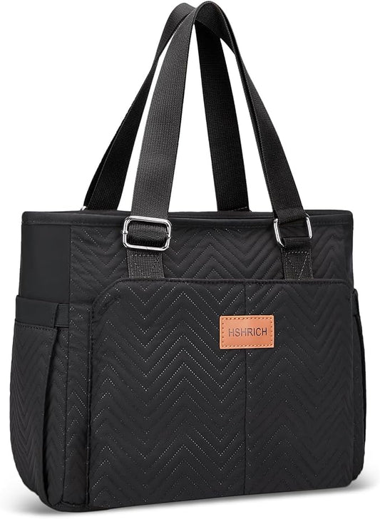HSHRICH Large Women's Insulated Lunch Bag, Black, 12L, Composite and Aluminum