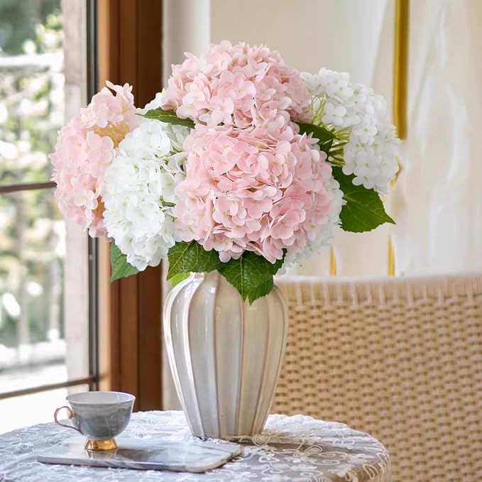 Leftover 21" Pink Hydrangea Artificial Flowers,3 Pcs Real Touch Hydrangea Flowers with Butterflies for Centerpiece Table Decorations,Floral Arrangements for Coffee Table Decor,Living Room Decor