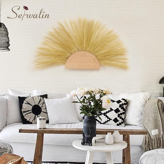 Serwalin 60Pcs Gold Pampas Grass Decor, 17.7" Faux Pampas Grass, Artificial Short Pompas Grass Branches Fluffy Plant Vase Filler Boho Decoration for Home Wedding Party