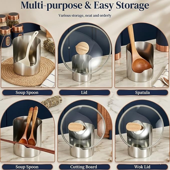 Multi-Functional Kitchen Utensil Holder, Thickened Stainless Steel Countertop Organizer for Pot Lids, Spoon Spatula Ladle Caddy, Pot Lid Rest Stand, Cutting Board Rack (1 pcs)