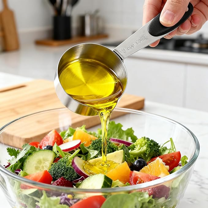 Stainless Steel Measuring Cups and Spoons Set of 10 Measuring Cups and Magnetic-Measuring Spoons Nesting Metal Measuring-Cups Set Soft Silicone Handles for Dry and Liquid Ingredients Cooking