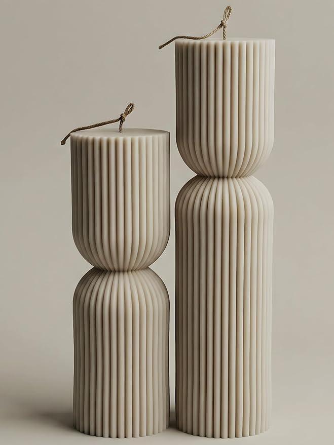 LAWA Hourglass Pillar Candle - Large Beautiful Handmade Pillar Scented Soy Wax Candle Elegant Bubble Aesthetic Candle Housewarming Gift Home Room Shelf Decor Idea Moon Gray (Set of 2)