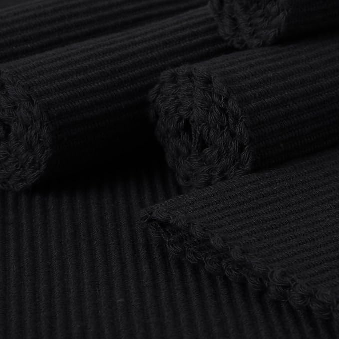 Encasa XO Dining Placemat Set of 6 | Solid Black Color | Fine Ribbed Cotton Table mat | Size 19x13 in | Machine Washable