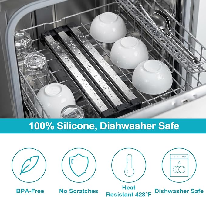 Aluminum Dish Drying Rack, 17.7" x 13.4", Foldable, Rust-Proof, Non-Slip Silicone Base, Over Sink, Gray