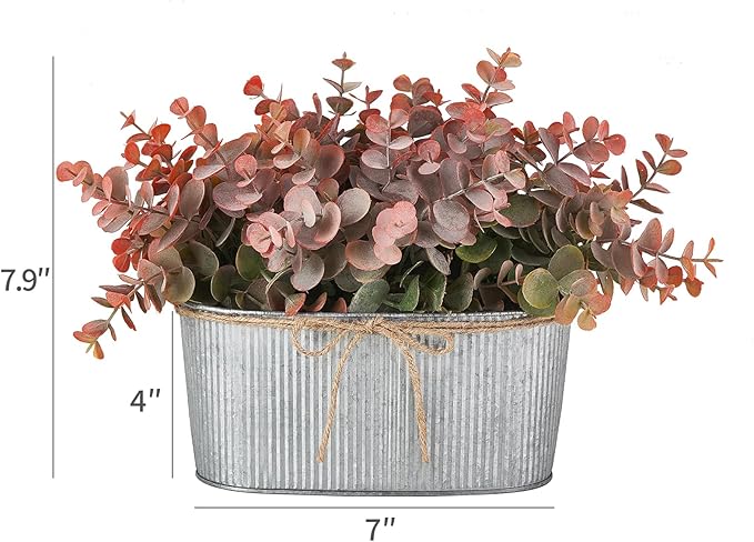 Dahey Artificial Eucalyptus Faux Plants Indoor for Farmhouse Home Decor Fake Plants in Rustic Rectangular Pots Coffee Table Centerpiece for Bathroom Laundry Living Room Greenery Decor, Orange