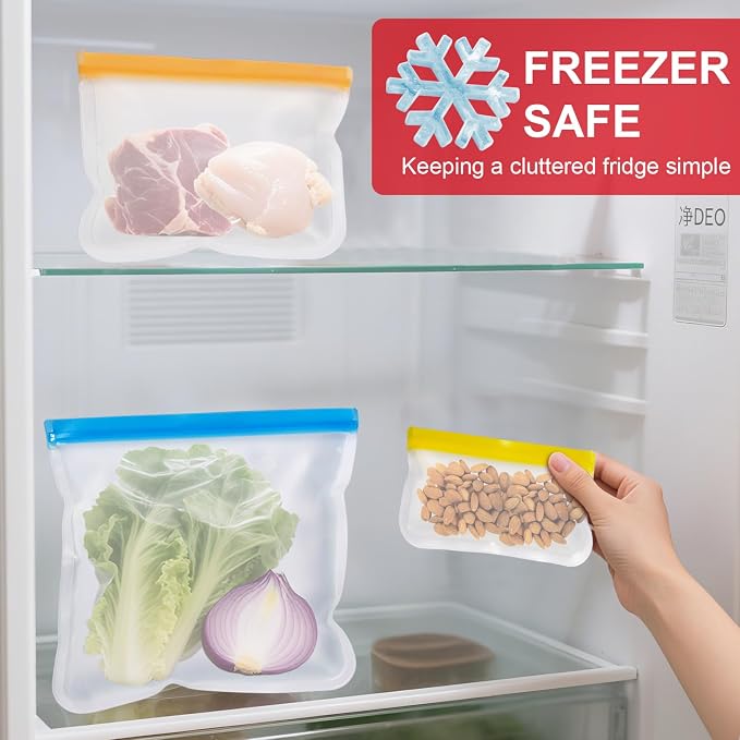 Reusable Food Storage Silicone Bags, Reusable Snack Bags，Leakproof Freezer, BPA Free, 1 Gallon 1 Snack 1 Sandwich Bags, for Home Kitchen, Marinate Food Travel，Fridge Organization (3)