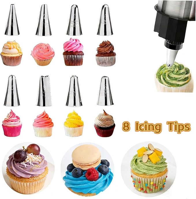 Stainless Steel Cookie Press Gun Kit with 13 Discs & 8 Piping Tips, Easy-to-Use Biscuit & Icing Gun for Baking and Cake Decorating, Perfect for DIY Christmas Cookies and Pastries.